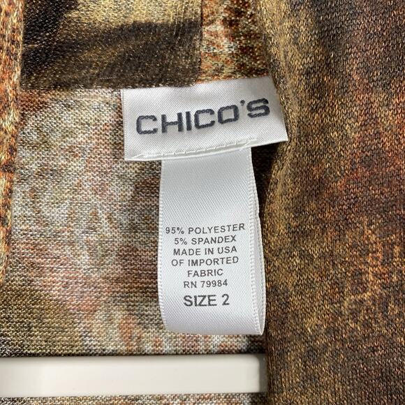 Chico's Cardigan Sz 2 L Brown Animal Print Tie Front USA Made Retro 90s Y2K Knit - Picture 3 of 10